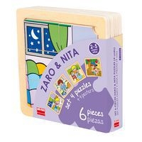 Lot 4 puzzles de 6 pièces en bois sur plateau plastique - Image principale