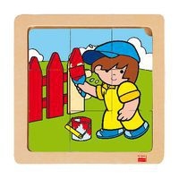 Lot 4 puzzles de 9 pièces en bois sur plateau en bois - Image 5