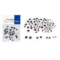 Sachet de 100 yeux mobiles adhésifs noirs, Ø 7, 10, 12, 15 mm