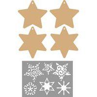 Lot de 4 étoiles en MDF à décorer + modèles pochoirs - Image principale