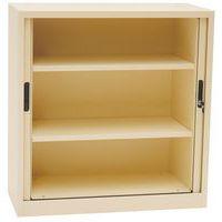 Armoire basse à rideaux lg 100 Ht 105 cm Beige 2 tablettes - Image 3