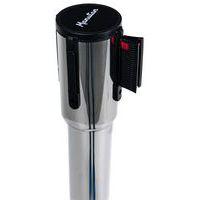 Poteau chromé sangle rouge 5m base à roulettes chromé - Image 3