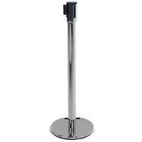 Poteau chromé sangle rouge 5m base à roulettes chromé - Image principale