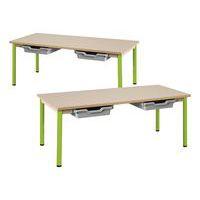 Table fixe Chloé plateau rectangle beige casier 4 pieds- Mobidecor