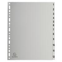 Lot de 10 Intercalaires numériques pp gris 12 positions A4 maxi - Image principale