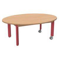 Table Lili avec roulettes, plateau ovale hêtre, piétement bois couleur