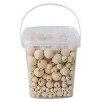 Seau de 600 perles rondes bois naturel, tailles assorties - Image principale