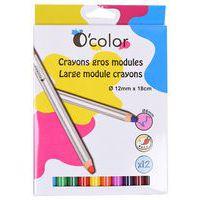 Boîte 12 crayons couleur effaçables gros module 3 en 1 - O-Color