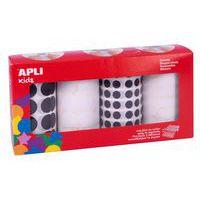 Lot 4 rouleaux gommettes rond noir/blanc Ø10,5 et 20mm - Apli Kids