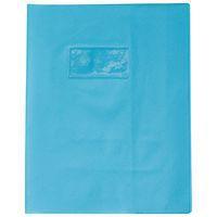 Protège-cahier grain cuir 20/100ème 17x22 bleu clair + porte étiquette - Image principale