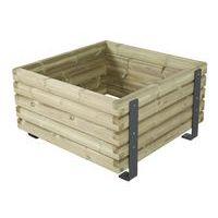 Jardinière Mylos 100 x 100 x 55cm pin piètement acier galva laqué gris RAL 7016 - Image principale