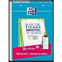 OXFORD Bloc de Fiches Bristol 2.0 A5 Petits Carreaux 5mm 30 Fiches Collées Bords Verts - Image principale
