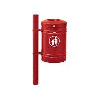 Poubelle Guyenne sur poteau pommeau inox brossé 40 L seau - rouge 3004 - Image principale