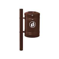 Poubelle Guyenne sur poteau pommeau inox brossé 40 L seau marron 8017 - Image principale