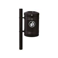 Poubelle Guyenne sur poteau pommeau inox brossé 40 L seau - noir 9005 - Image principale