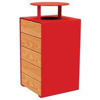 Poubelle Kub 120 L acier/bois avec couvercle - rouge 3020/chêne clair - Image principale