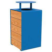 Poubelle Kub 120 L acier/bois avec couvercle - bleu 5010/chêne clair - Image principale