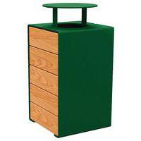 Poubelle Kub 120 L acier/bois avec couvercle - vert 6005/chêne clair - Image principale