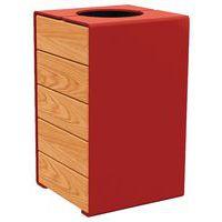 Poubelle Kub 120 L acier/bois - rouge foncé 3004/chêne clair - Image principale