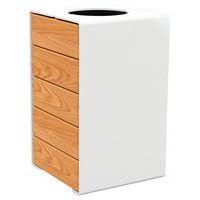 Poubelle Kub 120 L acier/bois - blanc 9010/chêne clair - Image principale