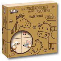 Lot 9 tampons bois 'les animaux de la ferme' + 1 recharge tampon noir