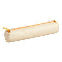 Trousse ronde beige simili cuir italien 5x21,5 cm - Image principale