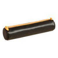 Trousse ronde noir simili cuir italien 5x21,5 cm - Image principale