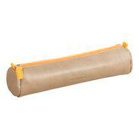 Trousse ronde taupe simili cuir italien 5x21,5 cm - Image principale