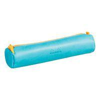Trousse ronde turquoise simili cuir italien 5x21,5 cm - Image principale