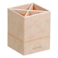 Pot à crayons simili cuir italien 8 x 8 x 11 cm beige - Image principale