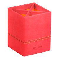 Pot à crayons simili cuir italien 8 x 8 x 11 cm corail - Image principale