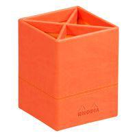 Pot à crayons simili cuir italien 8 x 8 x 11 cm tangerine - Image principale