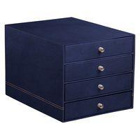 Trieur 4 tiroirs simili cuir bleu nuit 24,8x32,7x22,8 cm - Image principale