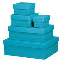 Set 5 boîtes gigognes simili cuir italien turquoise - Image principale