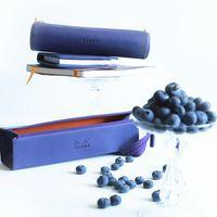 Trousse plumier bleu nuit simili cuir italien 23x5x5 cm thumbnail image 3