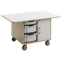 Ilot Wallis 120x80x65 cm plateau mélaminé bouleau-blanc - sur roulettes - Image principale