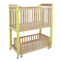 Lit crèche Duo 2 niveaux, lit haut fixe, lit bas mobile, piétement vert - Image 3