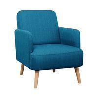 Fauteuil Duncan pied hêtre massif revêtement tissu polyester coloris Bleu - Image principale