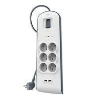 Parafoudre 6 prises 650 Joules et 2 USB 2.0 avec cordon 2 m - Image principale