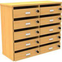 Meuble Octet courrier à poser 2 colonnes 10 cases portes boite aux lettres hêtre - Image principale