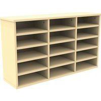 Meuble à cases enseignant Octet,3 colonnes,15 cases,sans portes,coloris beige - Image principale