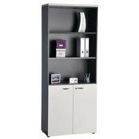 Bibliothèque ouverte + 2 portes basses battantes Tétris coloris gris/aluminium - Image principale