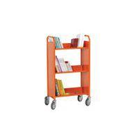 Chariot à livres simple face, 3 tablettes inclinées coloris orange RAL 2004 thumbnail image 3