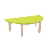 Table Lili demi-ronde, plateau couleur, piétement bois hêtre