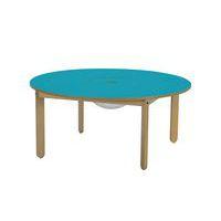 Table Lili ronde, plateau couleur avec bac, piétement bois hêtre
