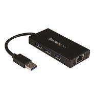 Hub USB 3.0 portable à 3 ports avec câble intégré plus Gigabit Ethernet-Aluminium thumbnail image
