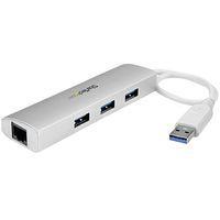 Hub USB 3.0 portable à 3 ports avec Gigabit Ethernet-Câble intégré-Aluminium - Image principale