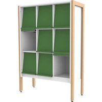 Présentoir 9 cases stockage structure bois volets vert RAL6010 Ellipse enfant - Image principale