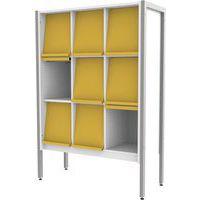 Présentoir 9 cases stockage structure métal volets jaune RAL1023 Ellipse enfant - Image principale