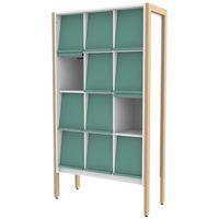 Présentoir à revues Ellipse 12 cases structure bois volets turquoise 5018 - Image principale